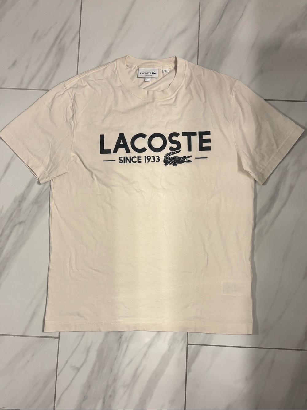 Lacoste Men's Cream Tee with Black Logo